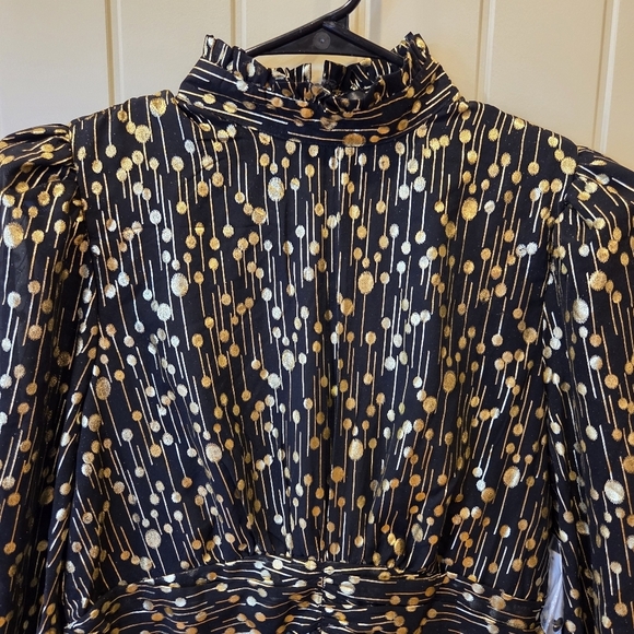 AQUA Mock Neck Gold Foil Mini Dress  Medium - Picture 2 of 14